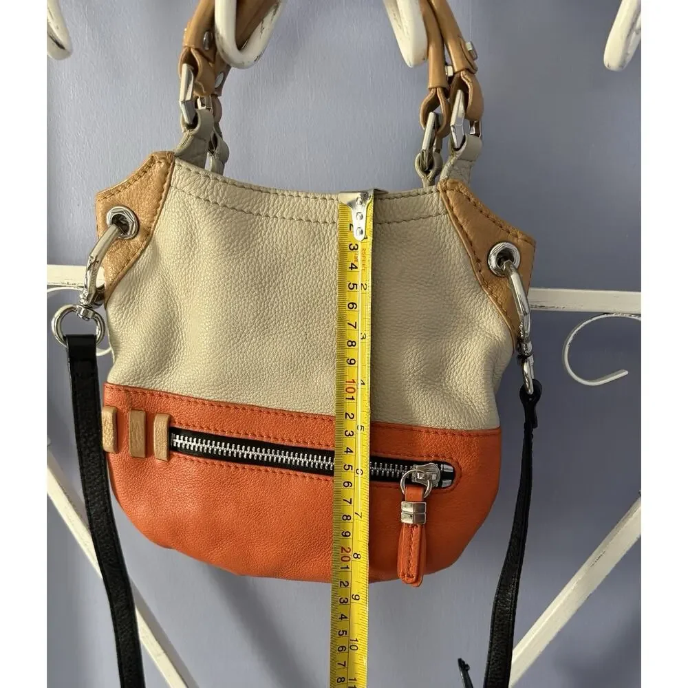 OrYANY Beige leather bag orange accents and a black strap Crossbody